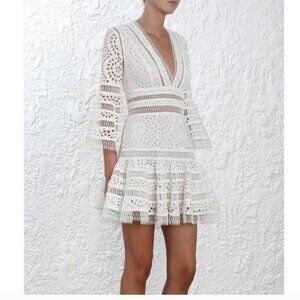 Zimmermann Lovelorn White Floral Eyelet V-neck Frilly Bell Sleeve Mini Flutter 1
